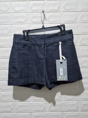 Women's Dark Blue Denim Jean Shorts with Clean Hem -